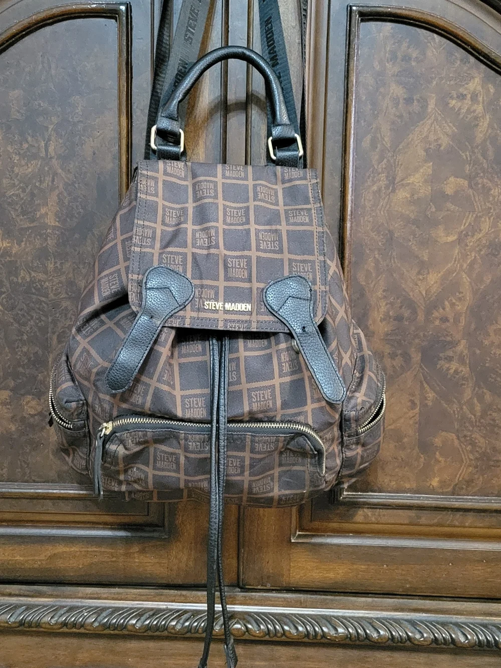 Steve Madden Brown Logo Backpack